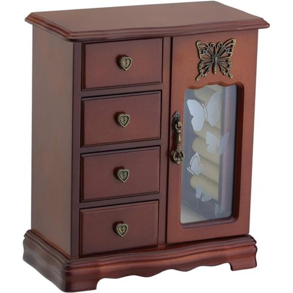 ROUND RICH DESIGN Solid Wooden Jewelry Box Makeup and Organizer